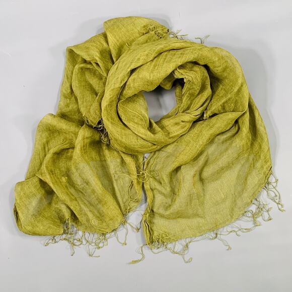 PAS de CALAIS Green Woven Linen Fringe Scarf - Picture 1 of 6